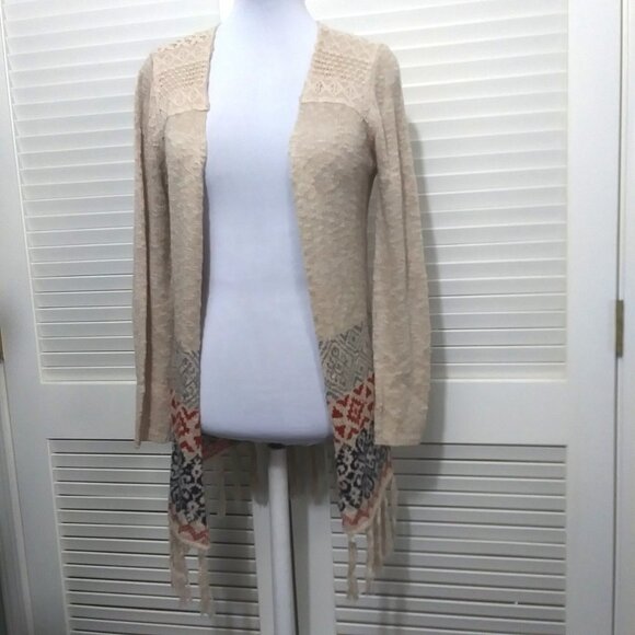 Jolt Cardigan Sweater Boho Fringe Lace Detail Open Front Womens Medium - Picture 5 of 10